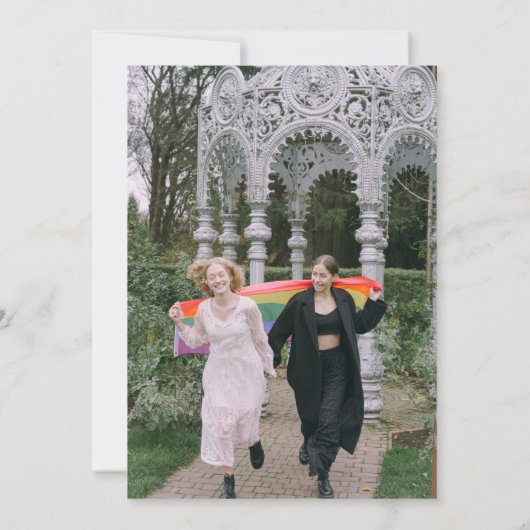 Faire-part Arc-en-ciel Cadre Floral LGBT Nous avons Elopé (Dos)