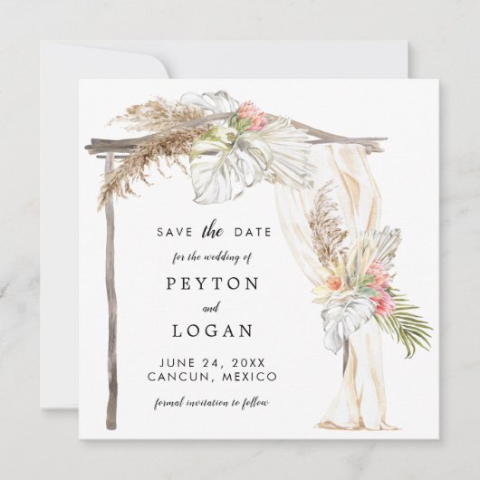 Faire-part Arc Mariage De Boho Tropical Enregistrer La Date (Devant)