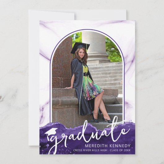 Faire-part Arc moderne 2 Photos Agate violet Parties scintill (Devant)