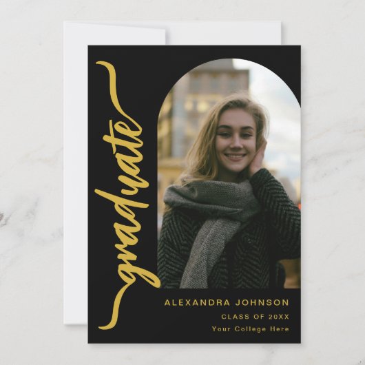 Faire-part Arc moderne - Arc de gradué - Photo Gold Script (Devant)