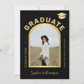 Faire-part Arc moderne photo diplômé or noir diplôme (Devant)