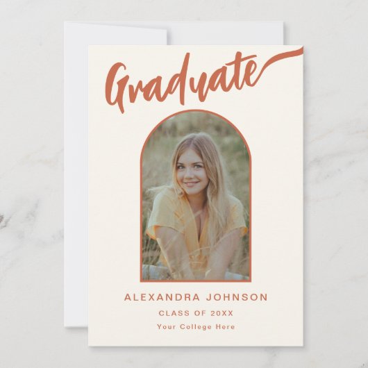 Faire-part Arc photo de grade Brûlé Orange Script (Devant)