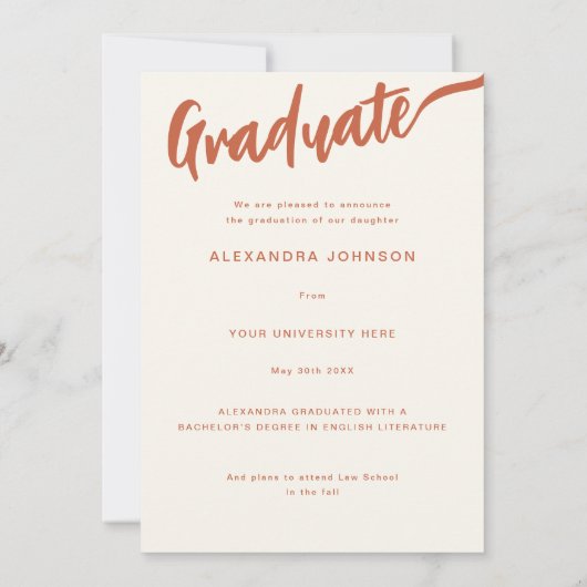 Faire-part Arc photo de grade Brûlé Orange Script (Dos)