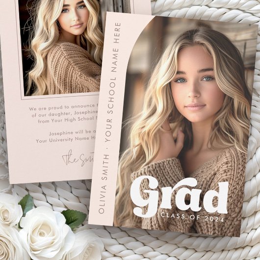 Faire-part Arc photo lumière rose pâle retro graduation de gr