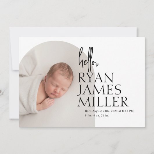 Faire-part Arch minimal moderne photo bébé naissance (Devant)