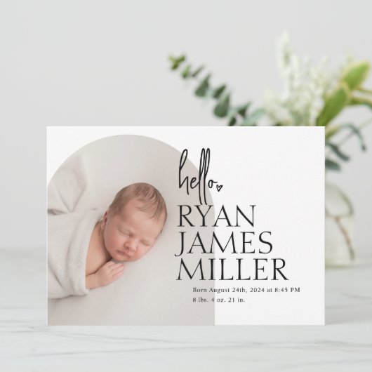 Faire-part Arch minimal moderne photo bébé naissance (Debout devant)