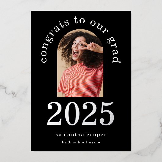 Faire-part Arch Photo Grad 2025 Silver Foil (Recto)