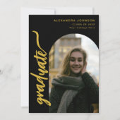 Faire-part Arch Photo noir et or Script Graduation (Devant)