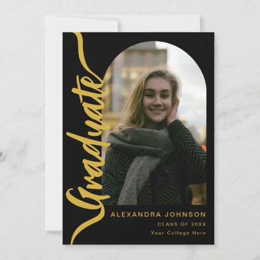 Faire-part Arche de photo moderne noir Gold Script (Devant)