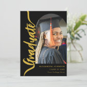 Faire-part Arche de photo moderne noir Gold Script (Debout devant)