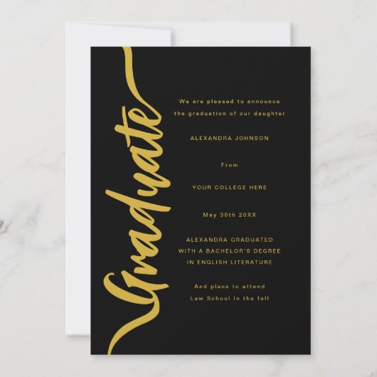 Faire-part Arche de photo moderne noir Gold Script (Dos)