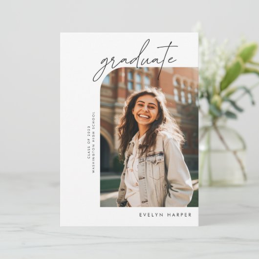 Faire-part Arche de script minimal Élégant Deux diplômes de p (Debout devant)