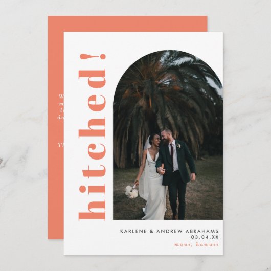 Faire-part Arche hachée photo Coral Mariage Elopement (Devant / Derrière)