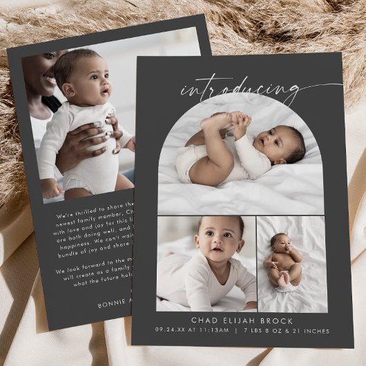 Faire-part Arche moderne Boho | Collage de photos gris Naissa