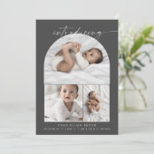 Faire-part Arche moderne Boho | Collage de photos gris Naissa (Debout devant)