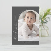 Faire-part Arche moderne Boho | Merci gris photo naissance (Debout devant)