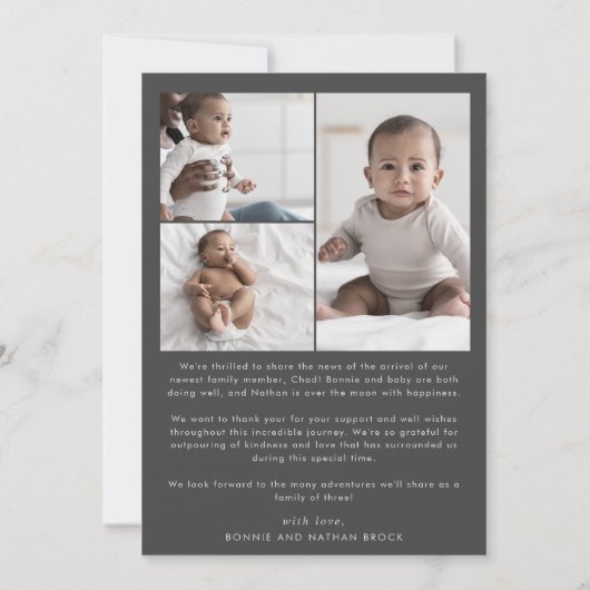 Faire-part Arche moderne Boho | Merci gris photo naissance (Dos)
