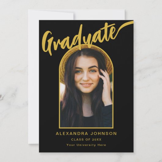 Faire-part Arche photo moderne - noir et or Script (Devant)