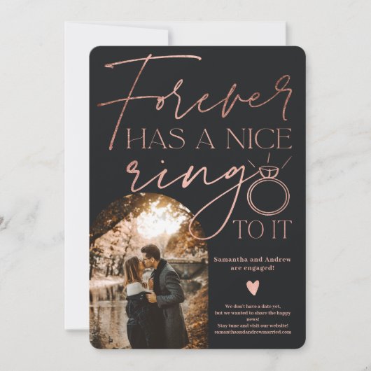 Faire-part Arche photo pour toujours anneau rose or noir fian (Devant)