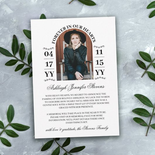 Faire-part Arches élégantes Photo À jamais dans nos cœurs Mor