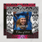 Faire-part ARGENT, BLACK DAMASK GRADUM MONOGRAM Champagne (Devant / Derrière)