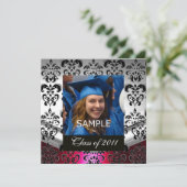 FAIRE-PART ARGENT ROUGE, BLACK DAMASK GRADUM (Debout devant)