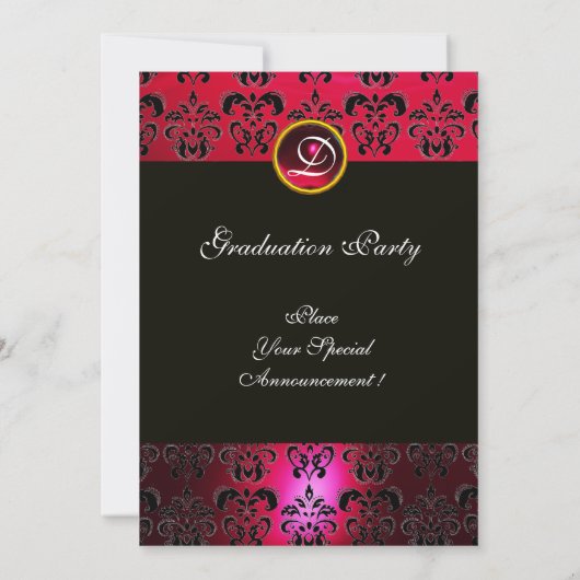 FAIRE-PART ARGENT ROUGE, BLACK DAMASK GRADUM (Dos)