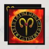 Faire-part ARIES RUBY cercle, jaune vif rouge orange noir (Devant / Derrière)