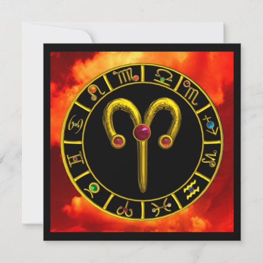 Faire-part ARIES RUBY cercle, jaune vif rouge orange noir (Devant)