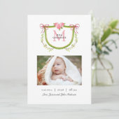 Faire-part Armoiries florales mignonnes avec monogramme Fille (Debout devant)