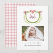 Faire-part Armoiries florales mignonnes avec monogramme Fille (Devant / Derrière)