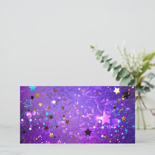 Faire-part Arrière - plan de feuille violet avec étoiles (Debout devant)