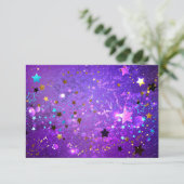 Faire-part Arrière - plan de feuille violet avec étoiles (Debout devant)
