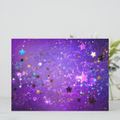 Faire-part Arrière - plan de feuille violet avec étoiles (Debout devant)