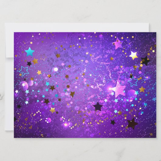 Faire-part Arrière - plan de feuille violet avec étoiles (Devant)