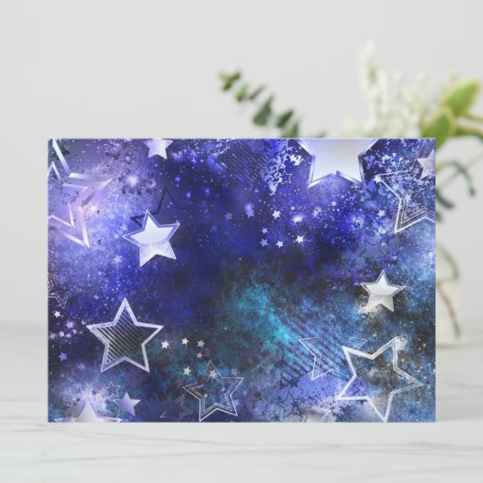 Faire-part Arrière - plan spatial avec étoiles (Debout devant)