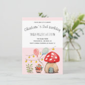 Faire-part Art aquarelle champignon et fleurs mignons (Debout devant)