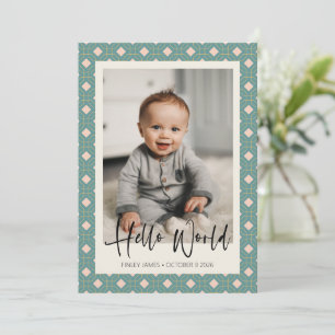 Faire-part Art Déco Photo de naissance de bébé Turquoise et r