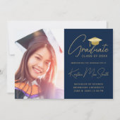 Faire-part Art moderne Marine Script Photo College Graduation (Devant)