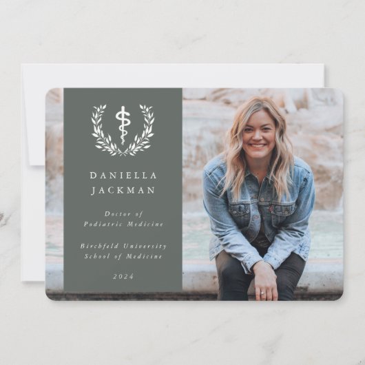 Faire-part Asclepie gris-vert Médicale (Devant)