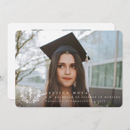 Faire-part Asclepius blanc RN Infirmière diplômée (Devant / Derrière)