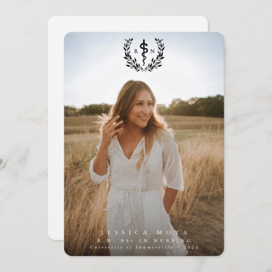 Faire-part Asclepius noir RN Infirmière inscrite diplômée (Devant / Derrière)