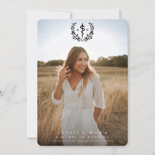 Faire-part Asclepius noir RN Infirmière inscrite diplômée (Devant)