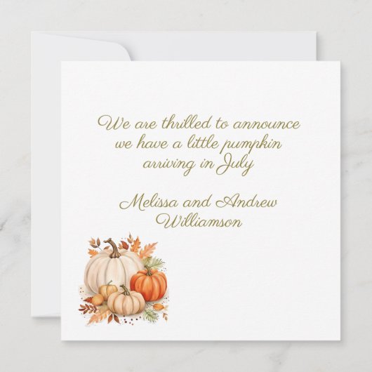 Faire-part Attente D'Une Petite Grossesse Citrouille (Dos)