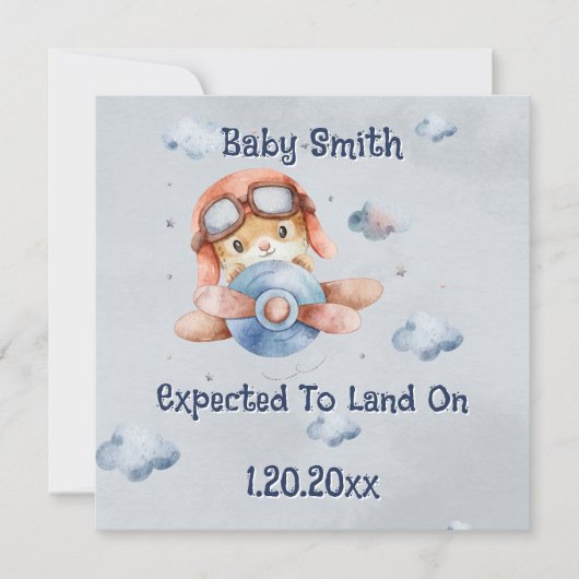 Faire-part Atterrissage d'un avion mignon sur les médias soci (Devant)