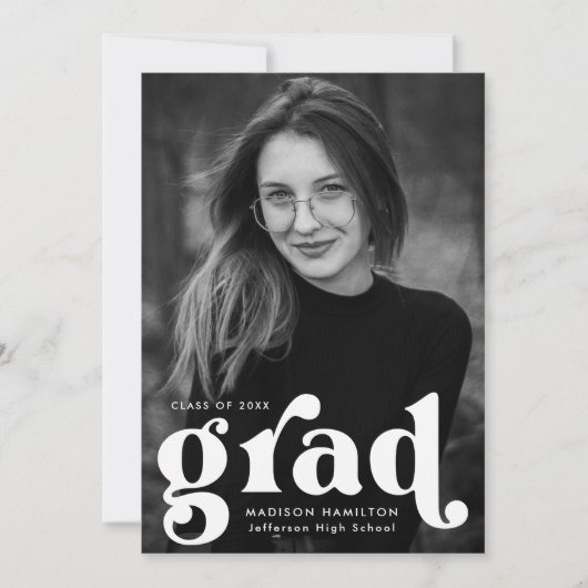 Faire-part Audacieuse Typographie blanc Diplôme photo (Devant)