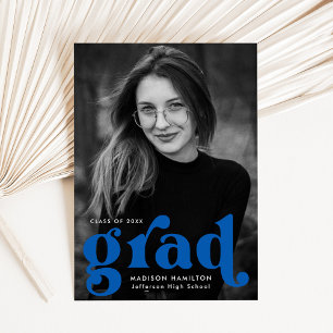 Faire-part Audacieuse Typographie Bleue Photo Graduation