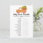 Faire-part Automne citrouille mot scramble baby shower jeu (Debout devant)