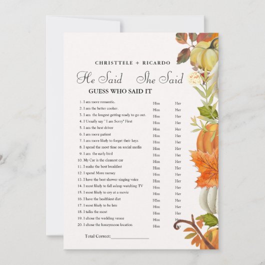 Faire-part Automne Il a dit qu'elle a dit Brive douche jeu ca (Devant)