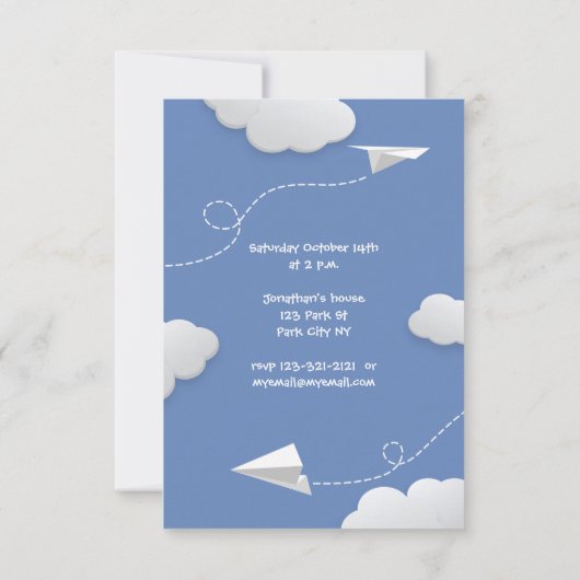 Faire-part avion en papier plié avion enfant anniversaire (Dos)